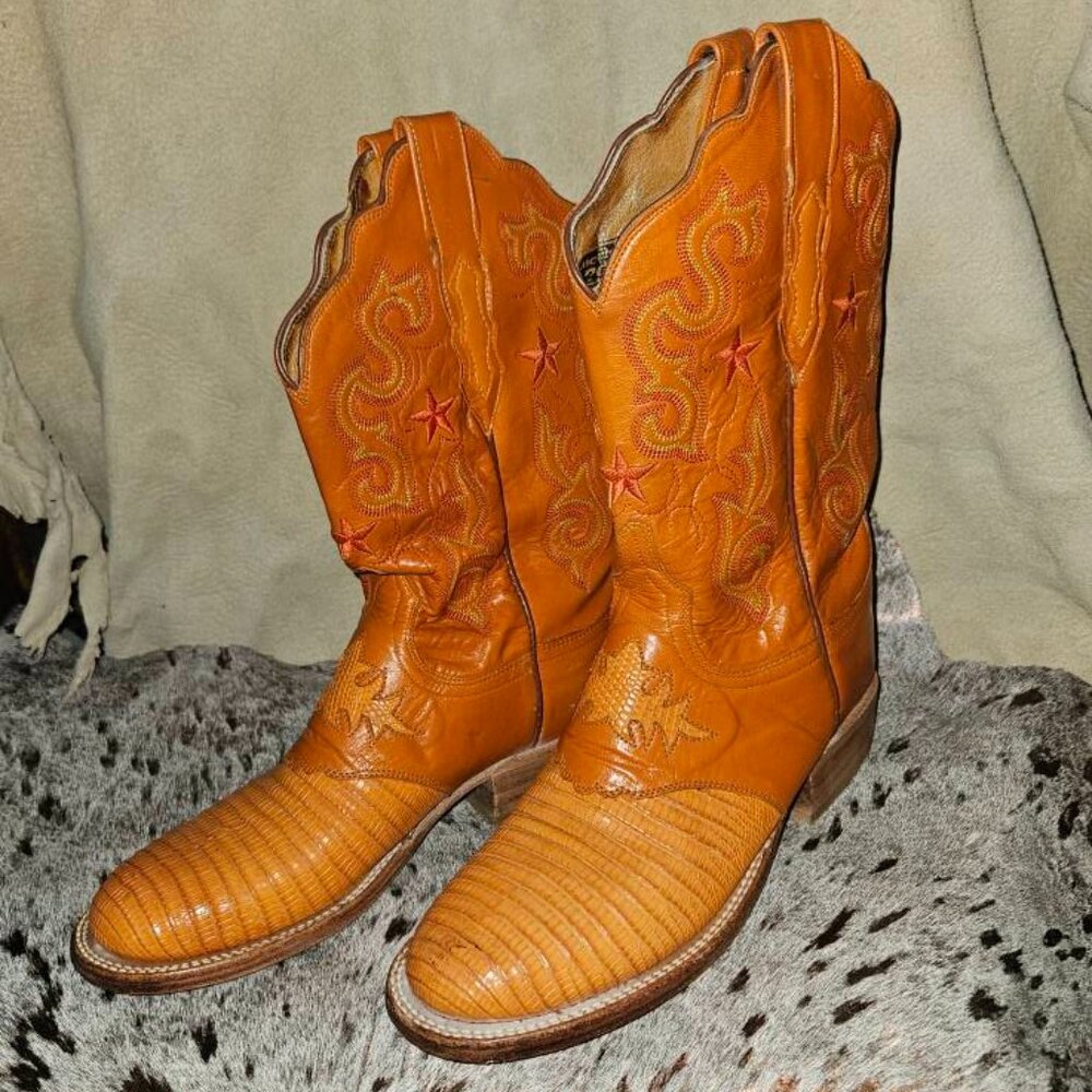 Lucchese Orange EXOTIC LIZARD Cowboy  Sz 7